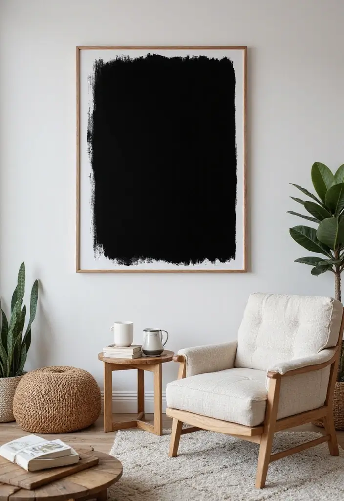 27 Black and Wood Living Room Decor Ideas That Feel Sleek and Cozy 22 27 Black and Wood Living Room Decor Ideas That Feel Sleek and Cozy - 4. Statement Black Wall Art