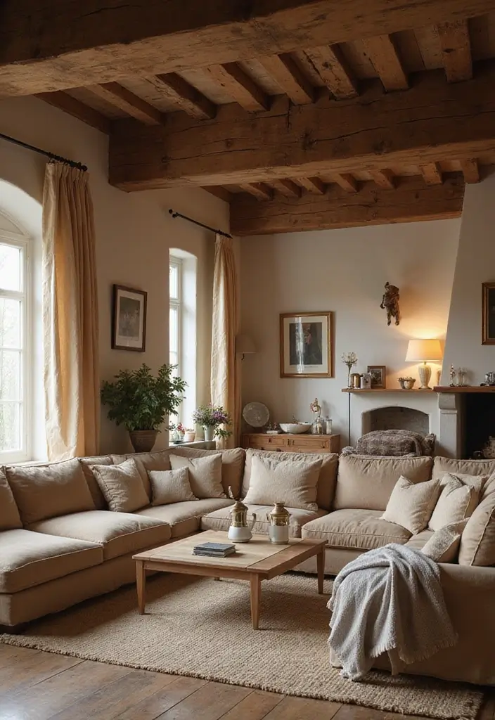 27 Brown Wood Living Room Decor Ideas That Feel Cozy and Balanced - 1. Embrace Rustic Wooden Beams