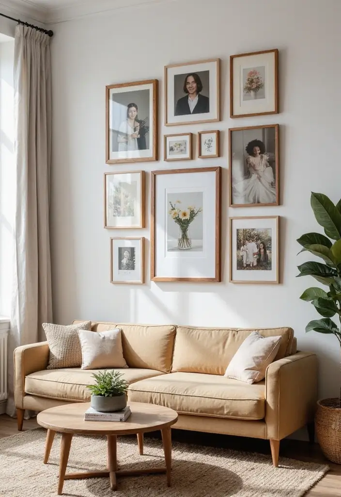 27 Brown Wood Living Room Decor Ideas That Feel Cozy and Balanced - 12. Accent with Brown Wood Frames