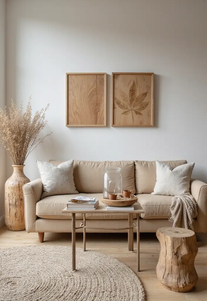 27 Brown Wood Living Room Decor Ideas That Feel Cozy and Balanced - 14. Natural Wood Decorative Accessories