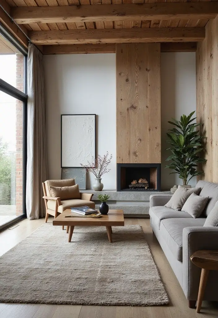 27 Brown Wood Living Room Decor Ideas That Feel Cozy and Balanced - 17. Mix Modern and Rustic Styles