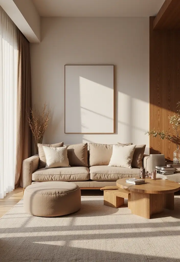 27 Brown Wood Living Room Decor Ideas That Feel Cozy and Balanced - 18. Create a Soft Color Contrast