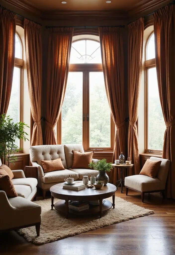 27 Brown Wood Living Room Decor Ideas That Feel Cozy and Balanced - 22. Use Brown Wood for Window Treatments