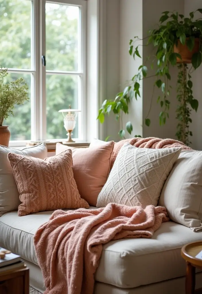 27 Brown Wood Living Room Decor Ideas That Feel Cozy and Balanced - 24. Incorporate Cozy Pillows and Throws