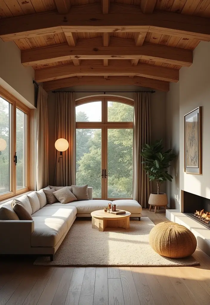 27 Brown Wood Living Room Decor Ideas That Feel Cozy and Balanced - 25. Add Wooden Elements to Your Ceiling