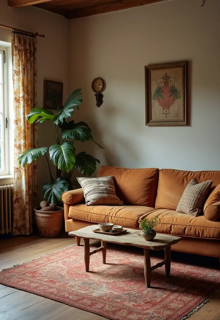27 Brown Wood Living Room Decor Ideas That Feel Cozy and Balanced - 8. Incorporate Vintage Finds