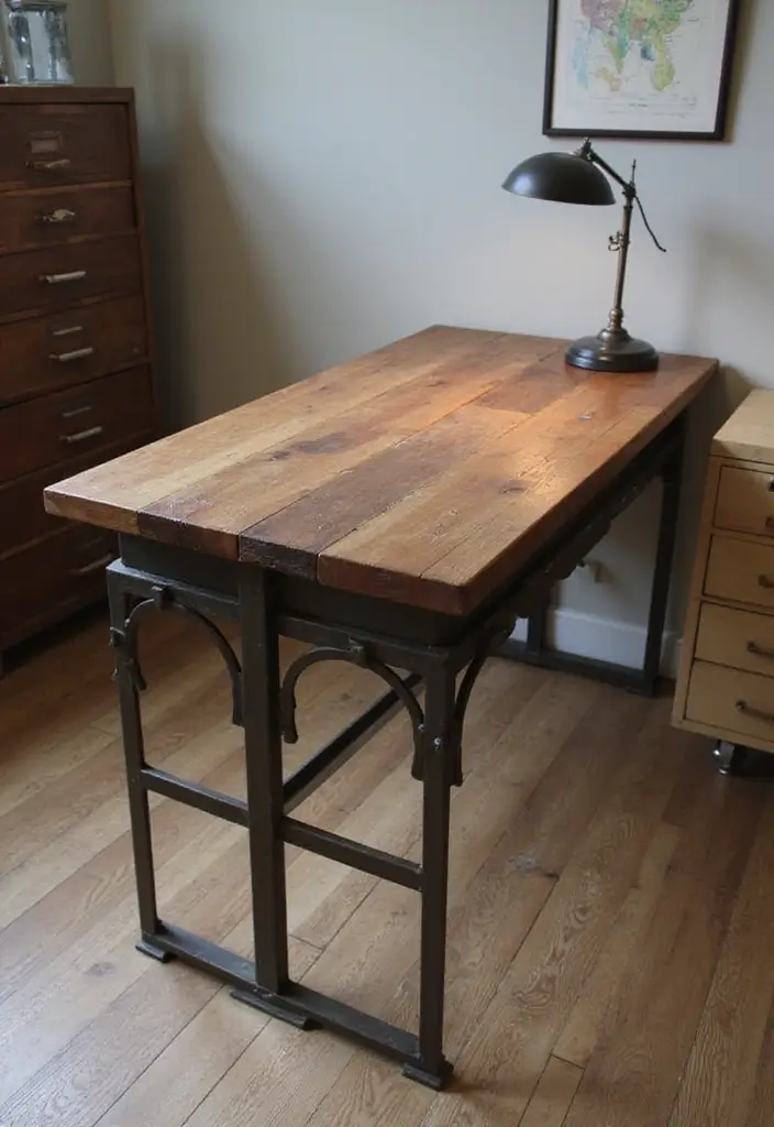 27 Dark Wood Desk Decor Ideas for a Stylish Home Office 1 27 Dark Wood Desk Decor Ideas for a Stylish Home Office - 1. Rustic Wood Desk with Metal Accents