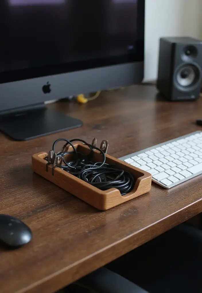 27 Dark Wood Desk Decor Ideas for a Stylish Home Office 24 27 Dark Wood Desk Decor Ideas for a Stylish Home Office - 10. Functional Cable Management