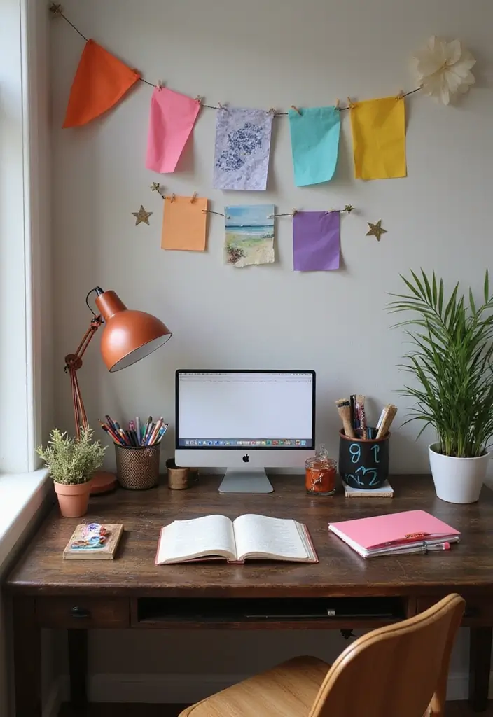 27 Dark Wood Desk Decor Ideas for a Stylish Home Office 37 27 Dark Wood Desk Decor Ideas for a Stylish Home Office - 13. Mixing Dark Wood with Bright Colors