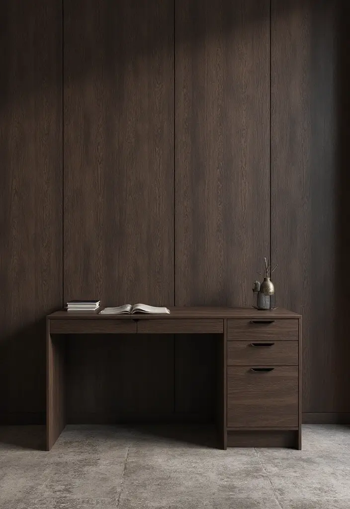 27 Dark Wood Desk Decor Ideas for a Stylish Home Office 52 27 Dark Wood Desk Decor Ideas for a Stylish Home Office - 18. Textured Wall Panels
