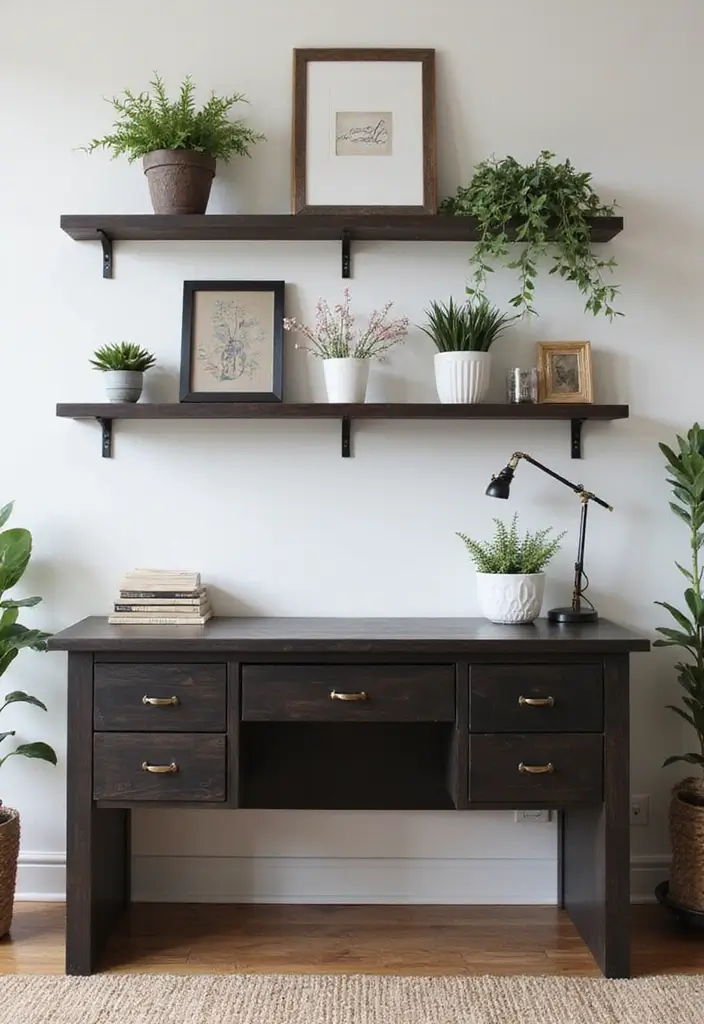 27 Dark Wood Desk Decor Ideas for a Stylish Home Office 60 27 Dark Wood Desk Decor Ideas for a Stylish Home Office - 20. Wall-Mounted Dark Wood Shelves