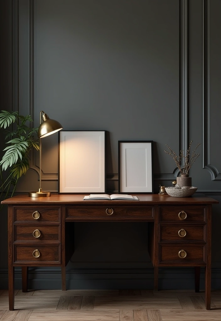 27 Dark Wood Desk Decor Ideas for a Stylish Home Office 62 27 Dark Wood Desk Decor Ideas for a Stylish Home Office - 22. Dark Wood with Metallic Accents