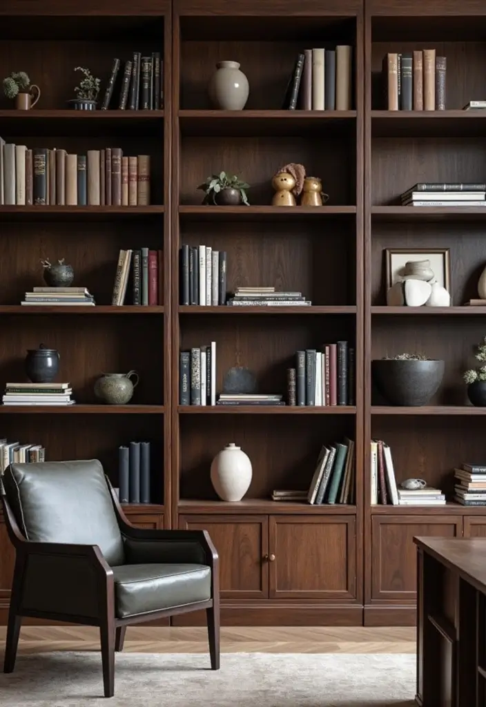 27 Dark Wood Desk Decor Ideas for a Stylish Home Office 11 27 Dark Wood Desk Decor Ideas for a Stylish Home Office - 5. Dark Wood Bookshelves