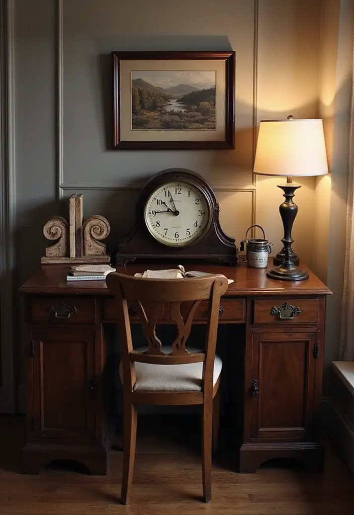 27 Dark Wood Desk Decor Ideas for a Stylish Home Office 15 27 Dark Wood Desk Decor Ideas for a Stylish Home Office - 7. Vintage Finds and Thrifted Gems