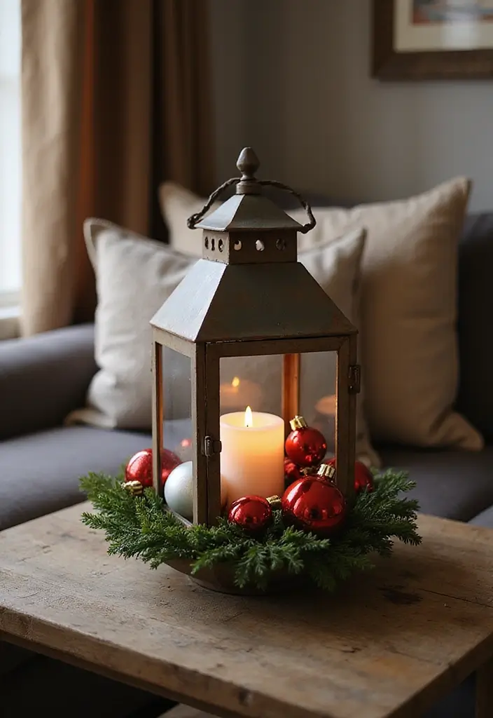 27 Red White and Wood Christmas Decor Ideas for Holiday Warmth - 12. Rustic Lanterns