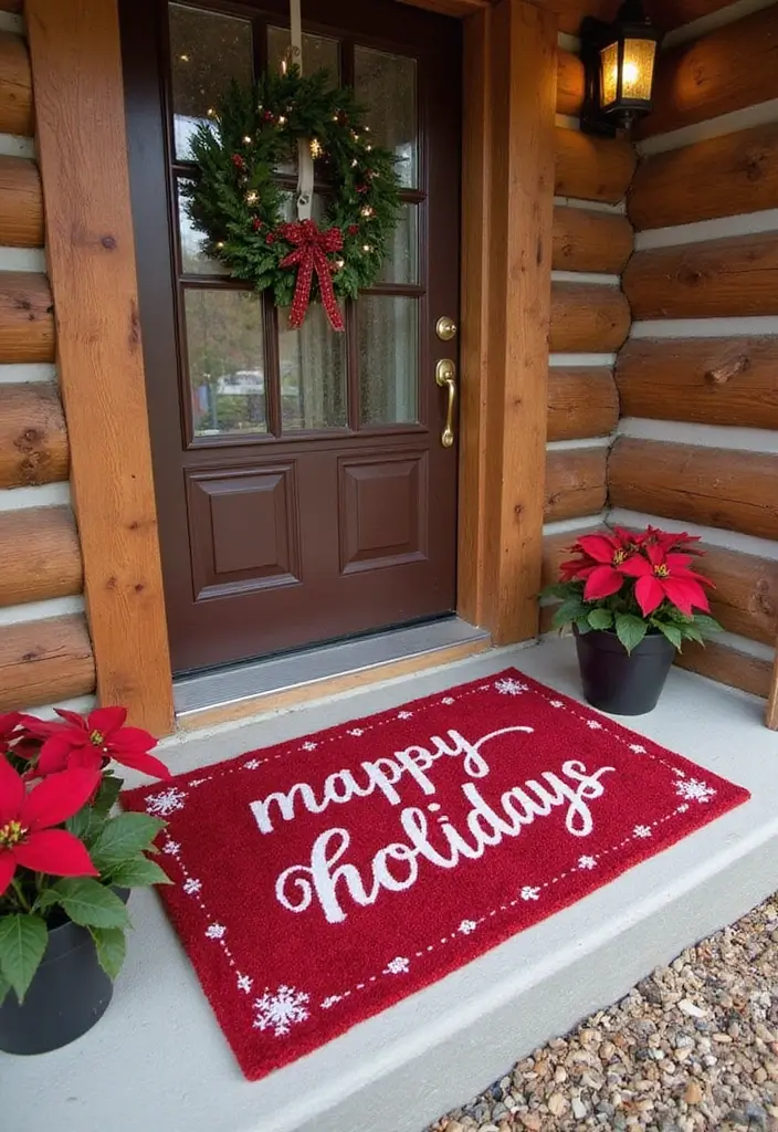 27 Red White and Wood Christmas Decor Ideas for Holiday Warmth - 14. Seasonal Door Mats