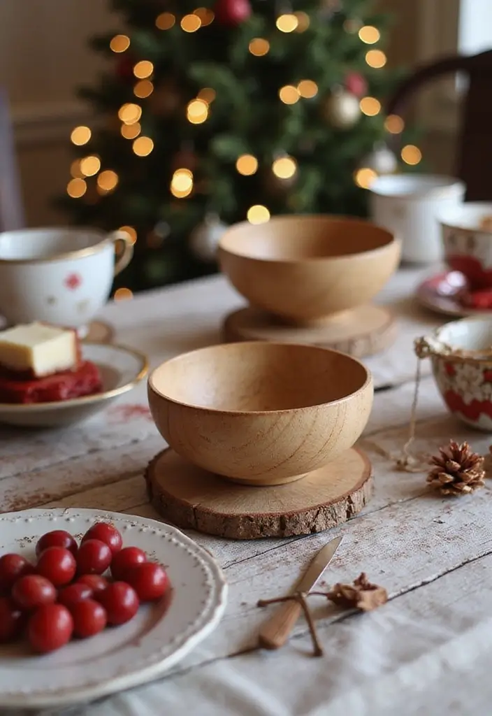 27 Red White and Wood Christmas Decor Ideas for Holiday Warmth - 15. Natural Wood Accents
