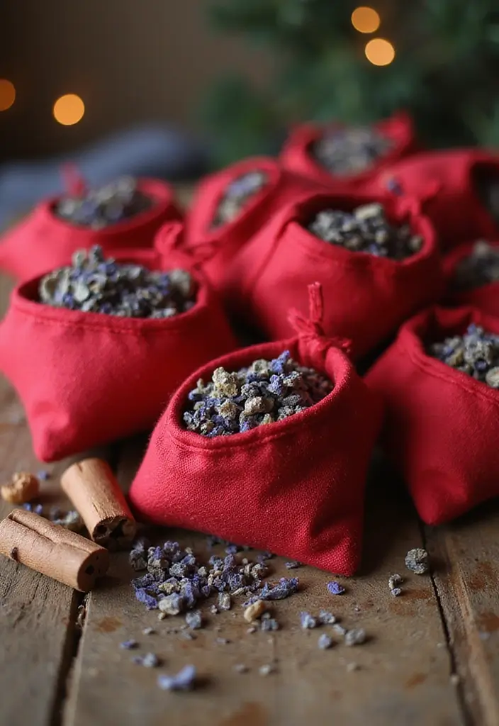 27 Red White and Wood Christmas Decor Ideas for Holiday Warmth - 17. Seasonal Scented Sachets
