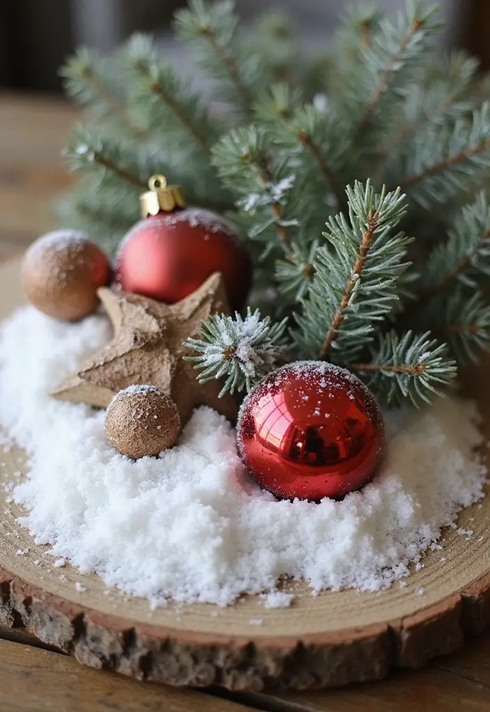 27 Red White and Wood Christmas Decor Ideas for Holiday Warmth - 18. Snowy Vignettes