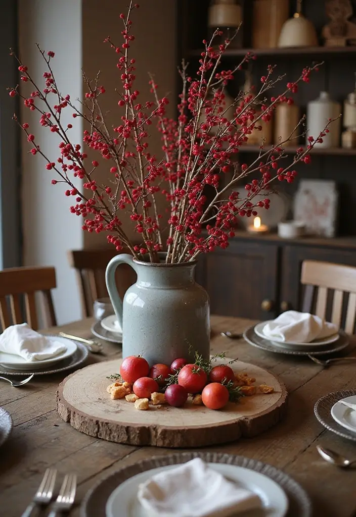 27 Red White and Wood Christmas Decor Ideas for Holiday Warmth - 20. Red Berry Branches