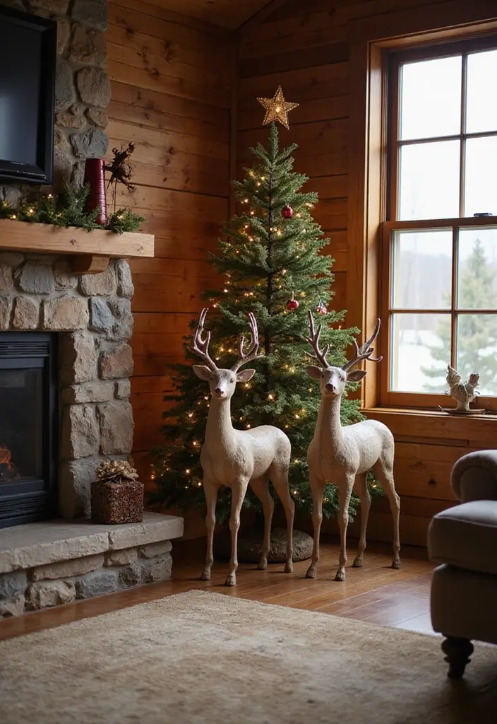 27 Red White and Wood Christmas Decor Ideas for Holiday Warmth - 21. Rustic Reindeer Accents