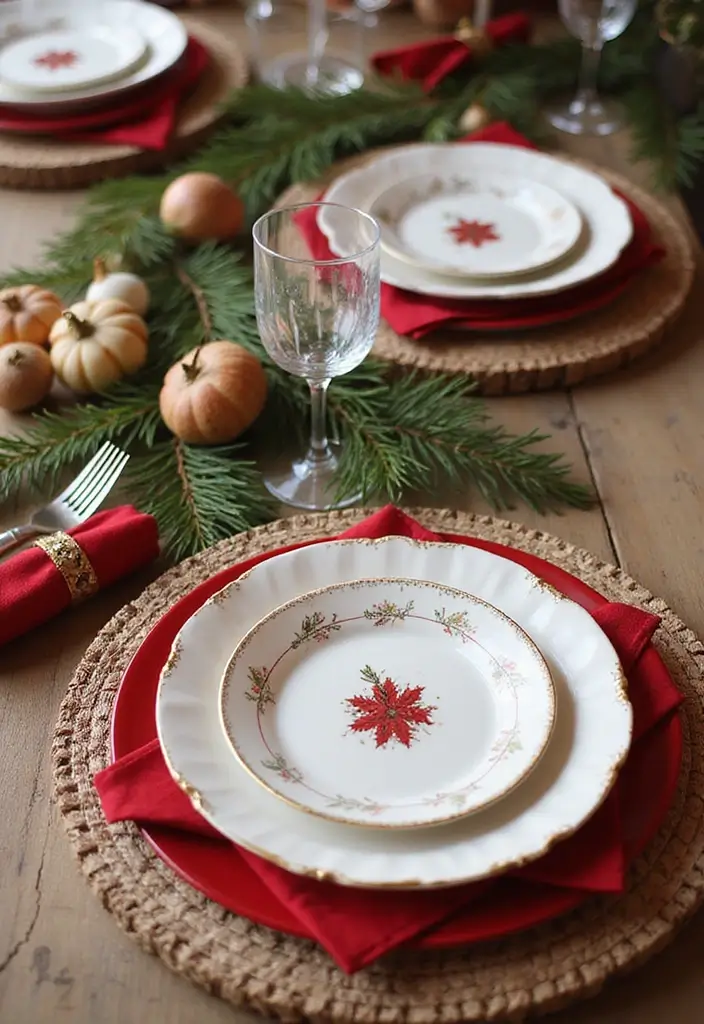 27 Red White and Wood Christmas Decor Ideas for Holiday Warmth - 3. Festive Table Setting