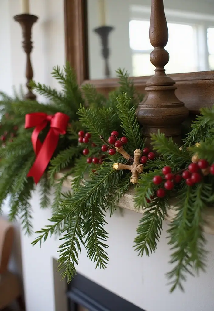 27 Red White and Wood Christmas Decor Ideas for Holiday Warmth - 4. Rustic Garland