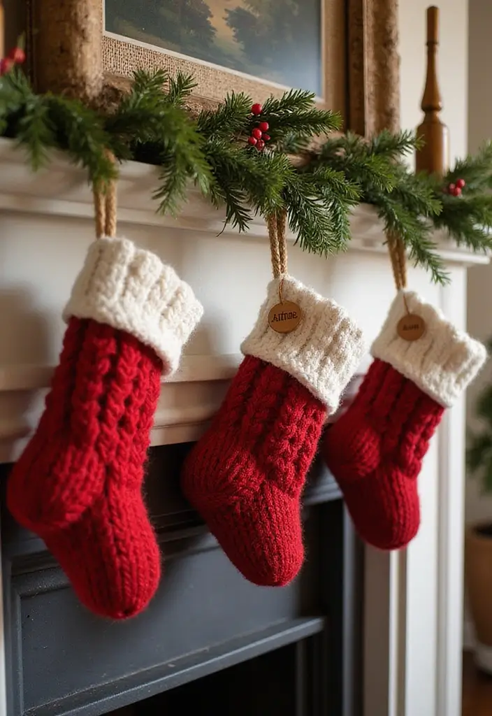 27 Red White and Wood Christmas Decor Ideas for Holiday Warmth - 8. Rustic Stockings