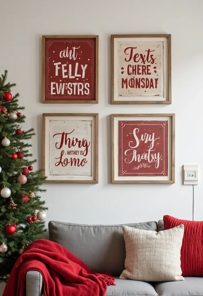 27 Red White and Wood Christmas Decor Ideas for Holiday Warmth - 9. Festive Wall Art