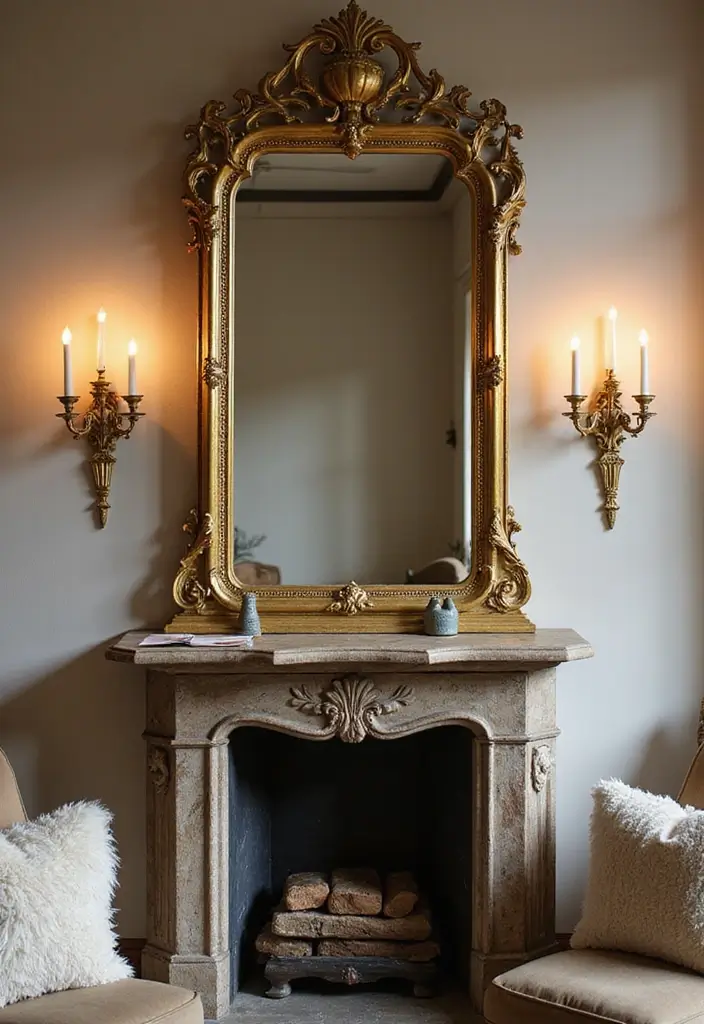 28 Gold and Wood Living Room Decor Ideas That Feel Luxurious 1 28 Gold and Wood Living Room Decor Ideas That Feel Luxurious - 1. Statement Gold Mirror