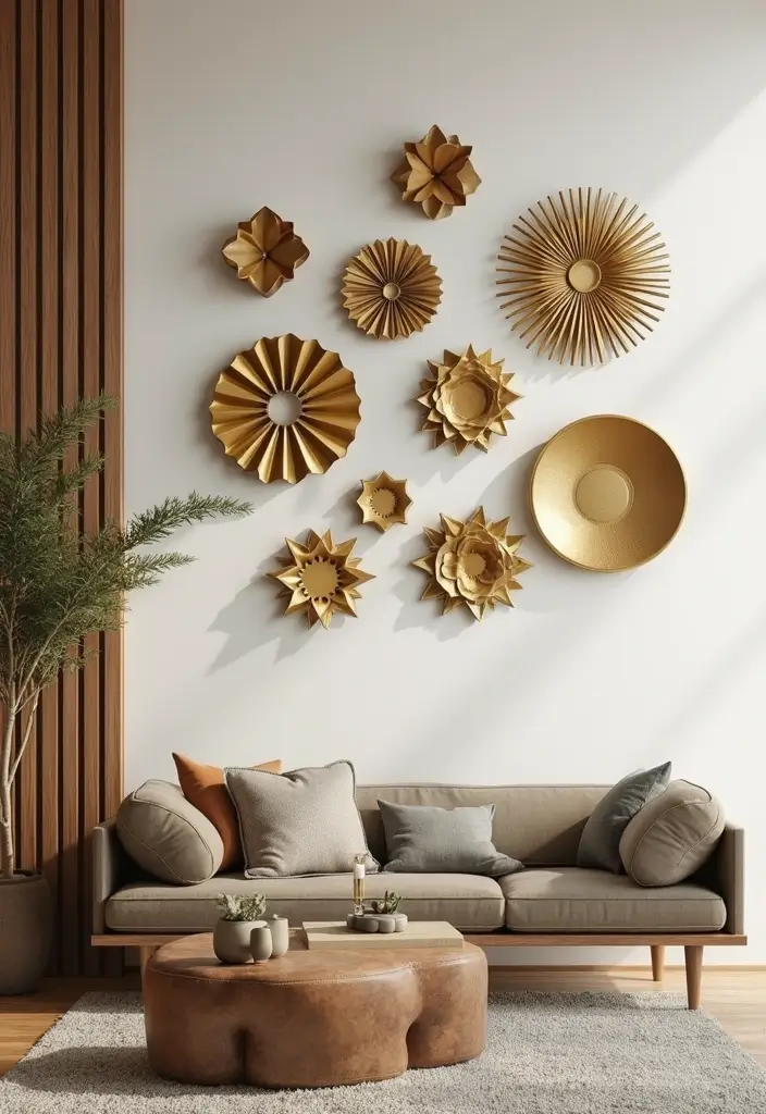 28 Gold and Wood Living Room Decor Ideas That Feel Luxurious 40 28 Gold and Wood Living Room Decor Ideas That Feel Luxurious - 10. Gold Wall Decor