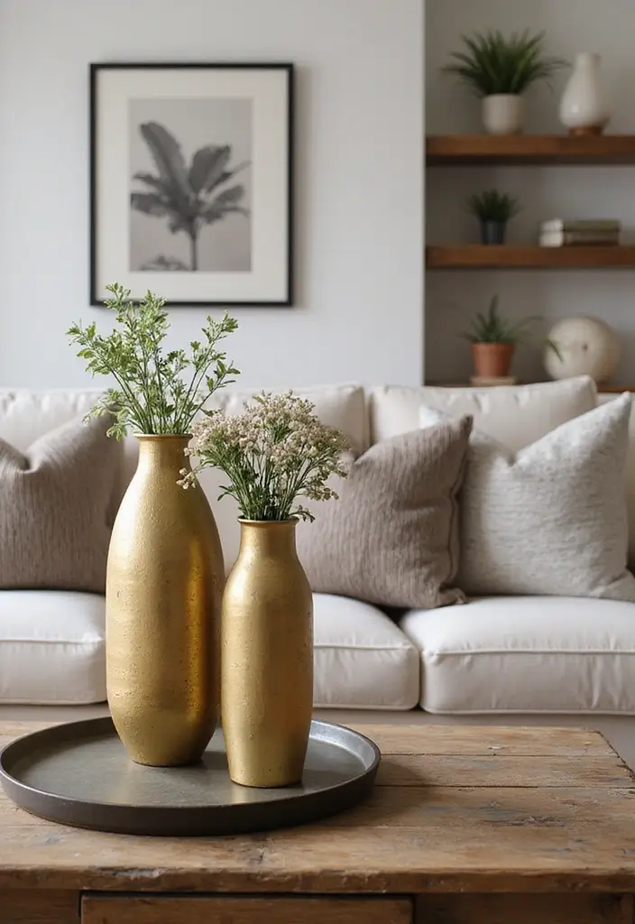 28 Gold and Wood Living Room Decor Ideas That Feel Luxurious 42 28 Gold and Wood Living Room Decor Ideas That Feel Luxurious - 12. Gold Vases