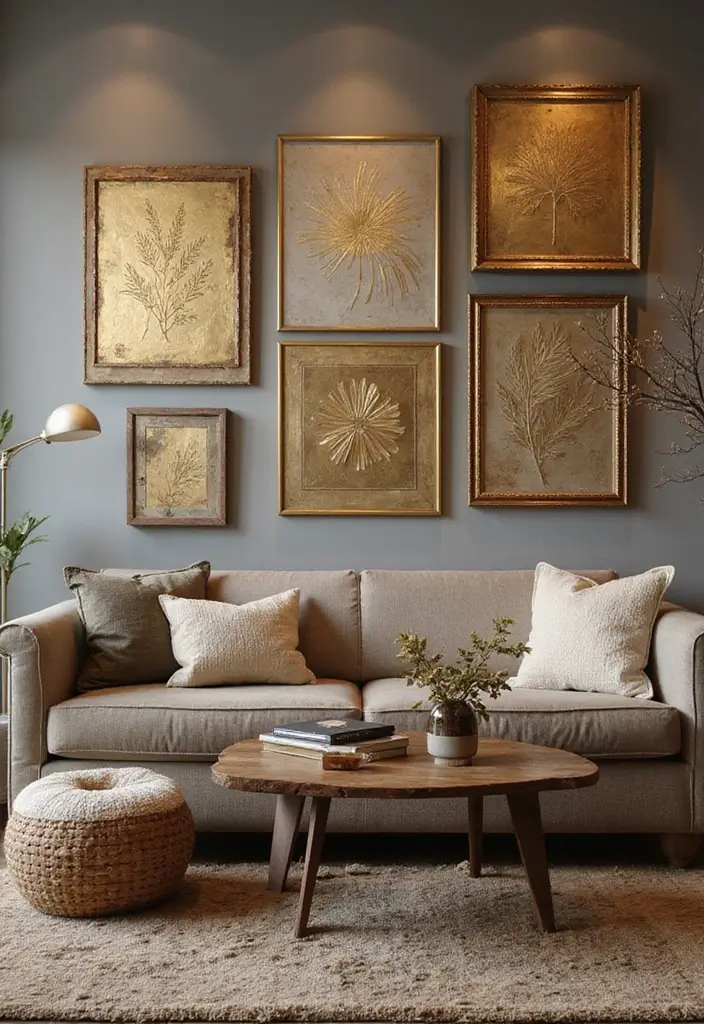 28 Gold and Wood Living Room Decor Ideas That Feel Luxurious 51 28 Gold and Wood Living Room Decor Ideas That Feel Luxurious - 17. Gold Accent Wall Art