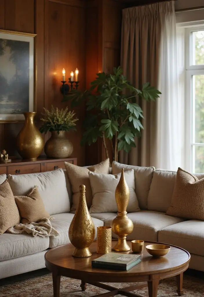 28 Gold and Wood Living Room Decor Ideas That Feel Luxurious 76 28 Gold and Wood Living Room Decor Ideas That Feel Luxurious - 28. Gold Decorative Accents