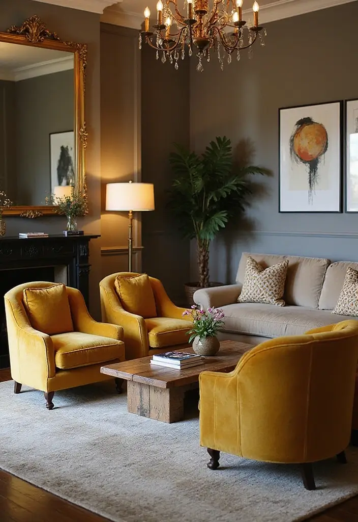 28 Gold and Wood Living Room Decor Ideas That Feel Luxurious 13 28 Gold and Wood Living Room Decor Ideas That Feel Luxurious - 5. Gold Accent Chairs