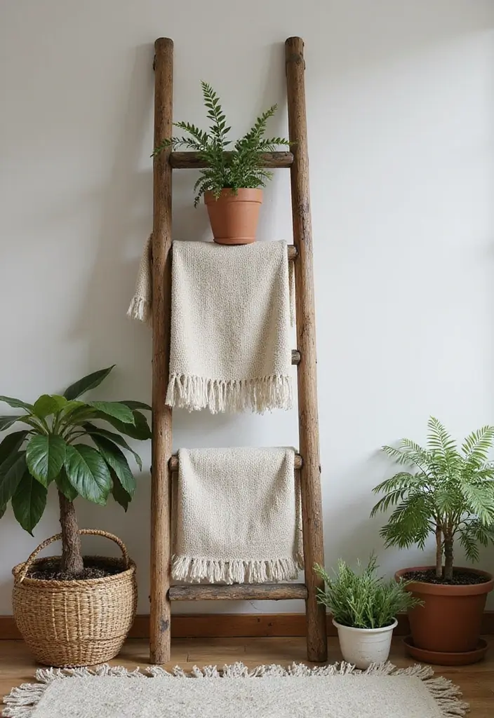 28 Scrap Wood Art Projects for DIY Rustic Wall Decor 24 28 Scrap Wood Art Projects for DIY Rustic Wall Decor - 6. Wooden Ladder Decor