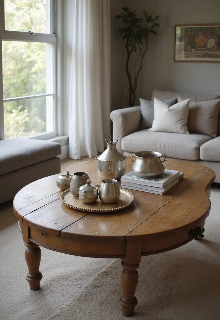 28 Silver and Wood Living Room Decor Ideas for Elegant Contrast - 1. Rustic Wooden Coffee Tables with Silver Accents