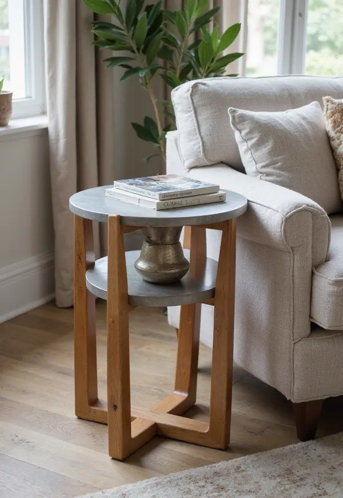 28 Silver and Wood Living Room Decor Ideas for Elegant Contrast - 10. Silver Side Tables with Wooden Elements