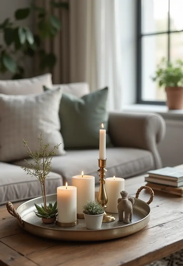 28 Silver and Wood Living Room Decor Ideas for Elegant Contrast - 11. Silver Decorative Trays on Wooden Furniture