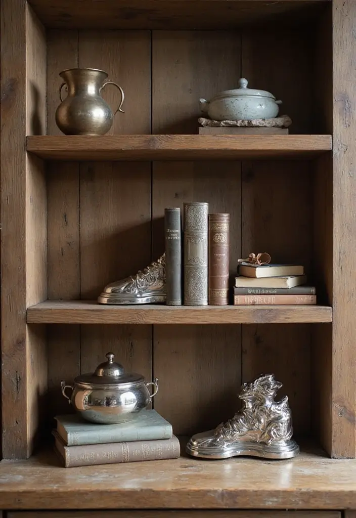 28 Silver and Wood Living Room Decor Ideas for Elegant Contrast - 13. Silver Bookends for Wooden Shelves