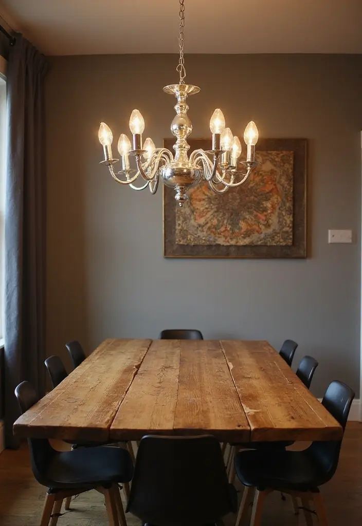 28 Silver and Wood Living Room Decor Ideas for Elegant Contrast - 2. Silver Light Fixtures Over Wooden Tables