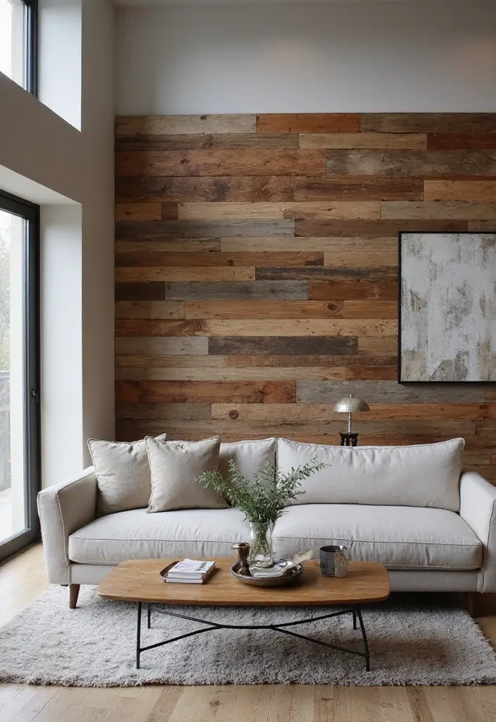 28 Silver and Wood Living Room Decor Ideas for Elegant Contrast - 23. Silver and Wood Accent Walls