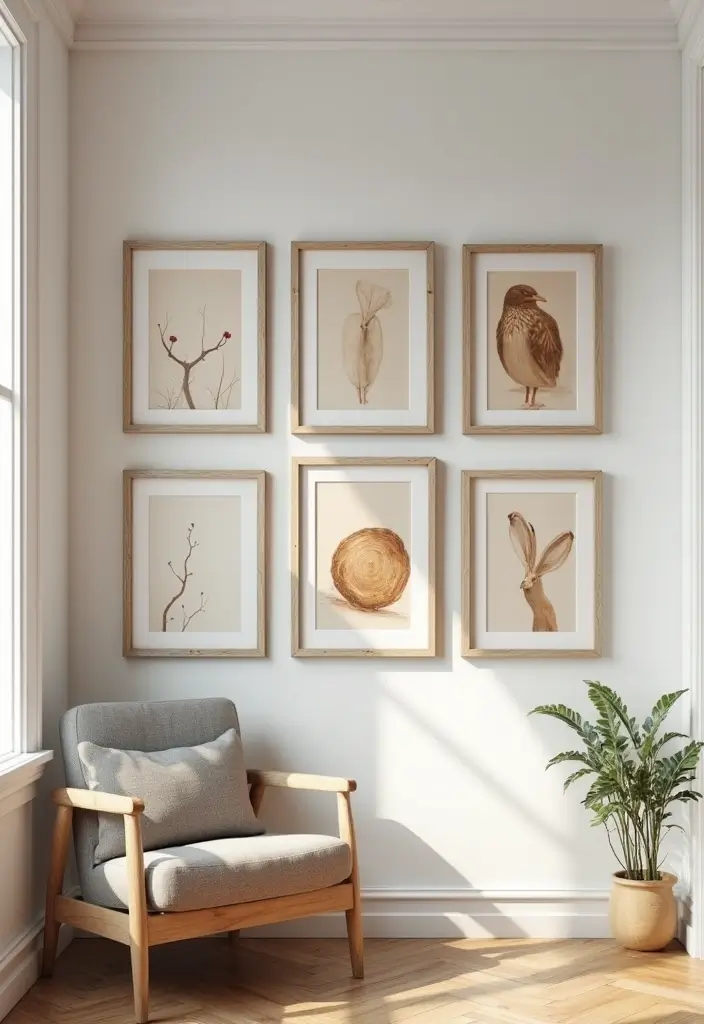 28 Silver and Wood Living Room Decor Ideas for Elegant Contrast - 3. Silver Frames for Wood-Crafted Artwork
