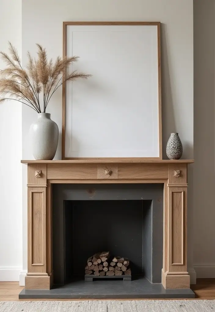 28 Silver and Wood Living Room Decor Ideas for Elegant Contrast - 5. Silver Wall Art Above Wooden Mantels