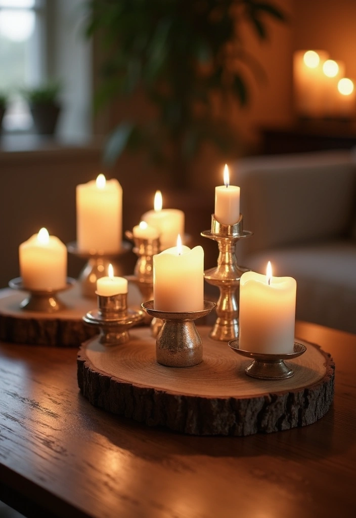 28 Silver and Wood Living Room Decor Ideas for Elegant Contrast - 7. Silver Candles in Wooden Holders