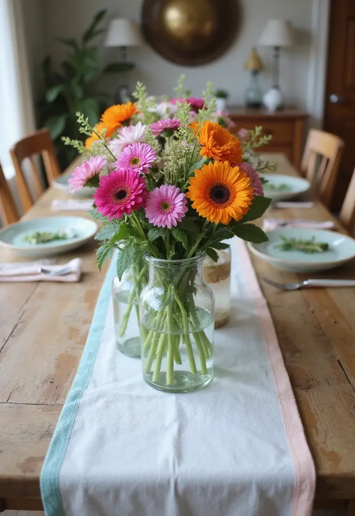 28 Wood Dining Room Table Decor Ideas for Every Season - 1. Fresh Spring Blooms