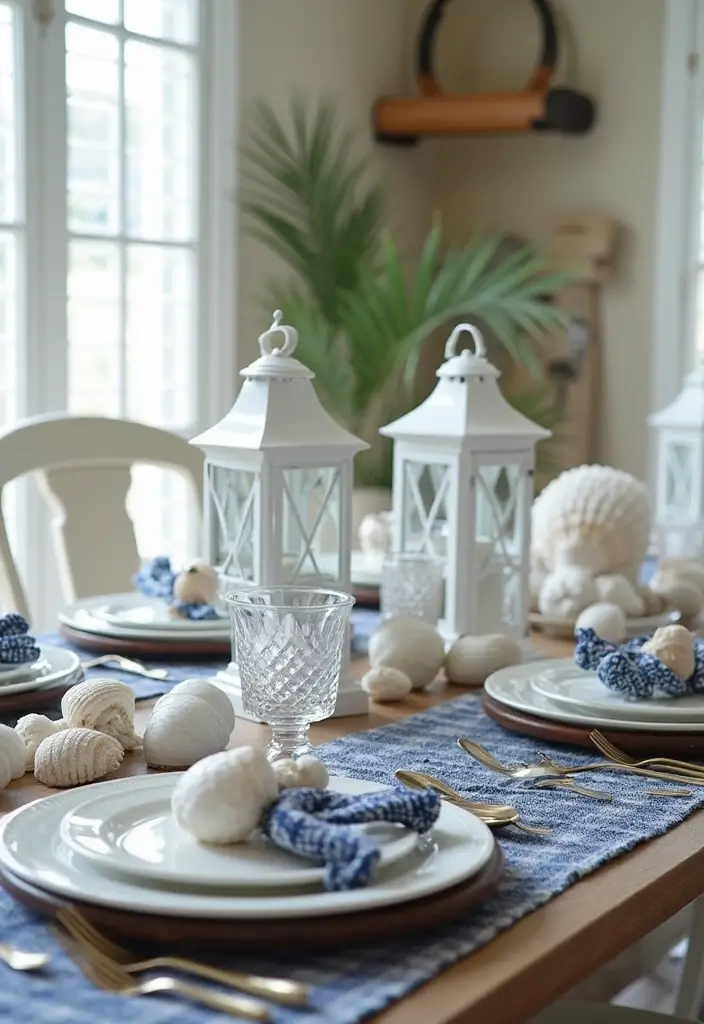 28 Wood Dining Room Table Decor Ideas for Every Season - 11. Nautical Summer Theme