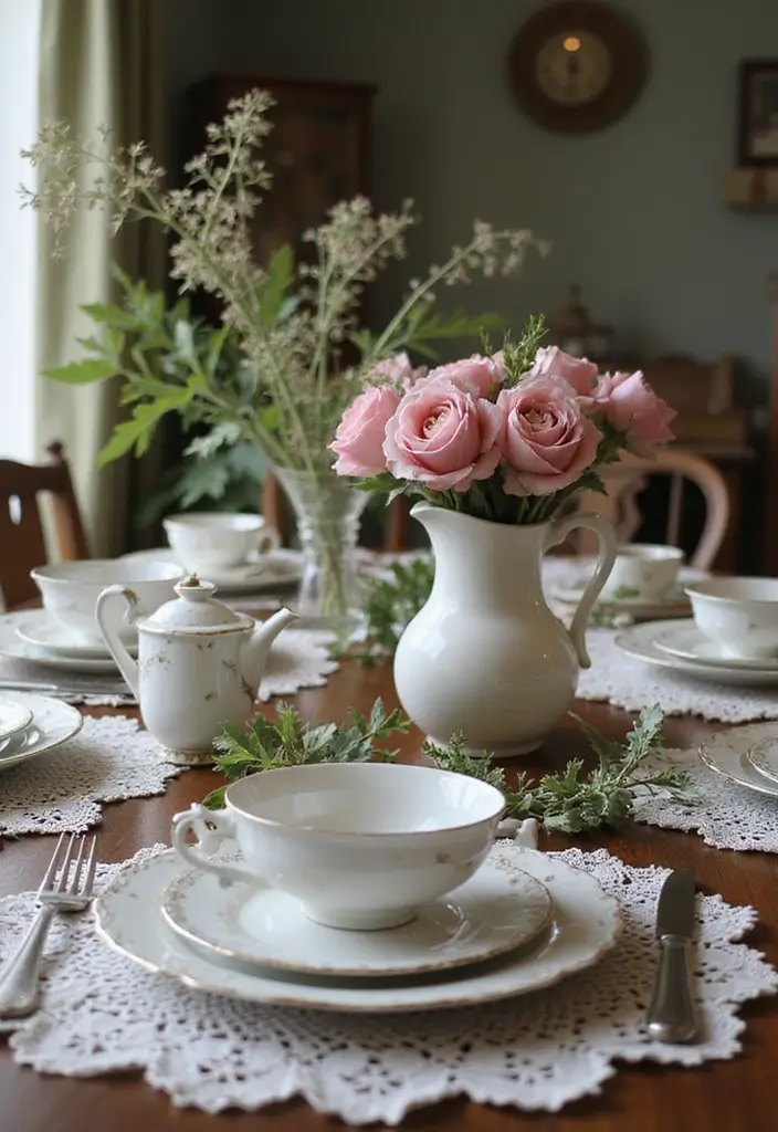 28 Wood Dining Room Table Decor Ideas for Every Season - 14. Vintage Charm