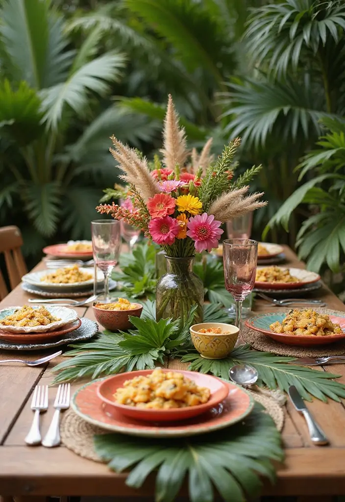 28 Wood Dining Room Table Decor Ideas for Every Season - 16. Tropical Paradise