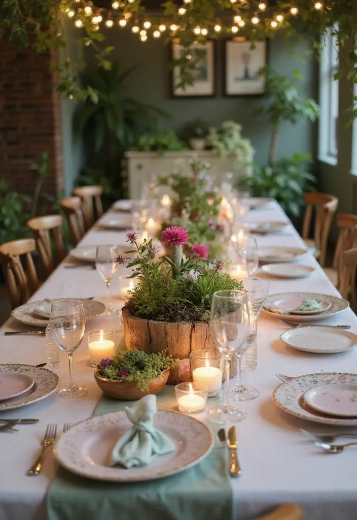 28 Wood Dining Room Table Decor Ideas for Every Season - 18. Whimsical Fairy Garden